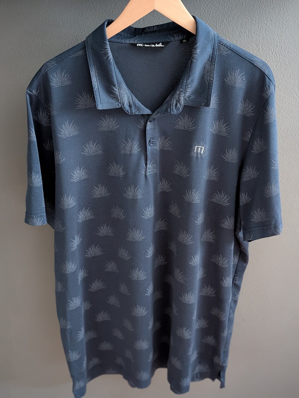 Travis Mathew XXL Golf Polo Shirt Blue Agave Botanical Print Mens